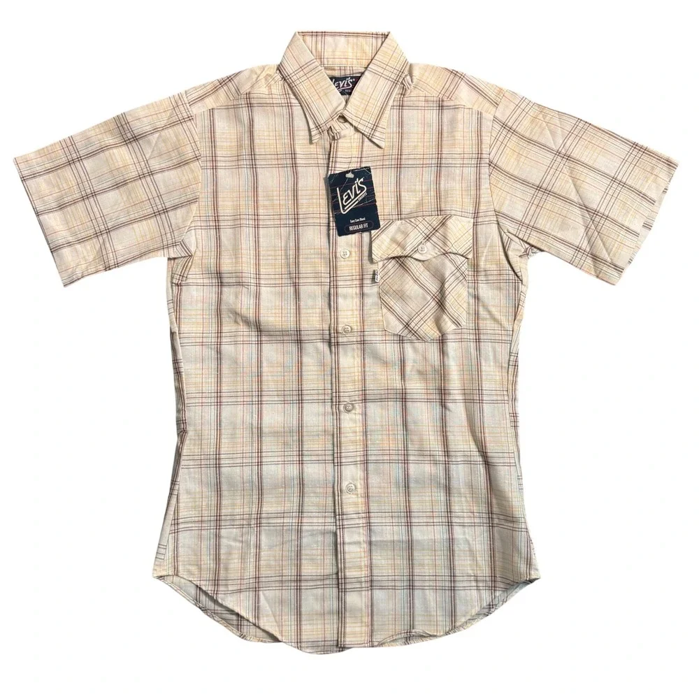 Vintage Levis Shirt Mens Small Short Sleeve Plaid Button‎ Down 1980s Deadstock